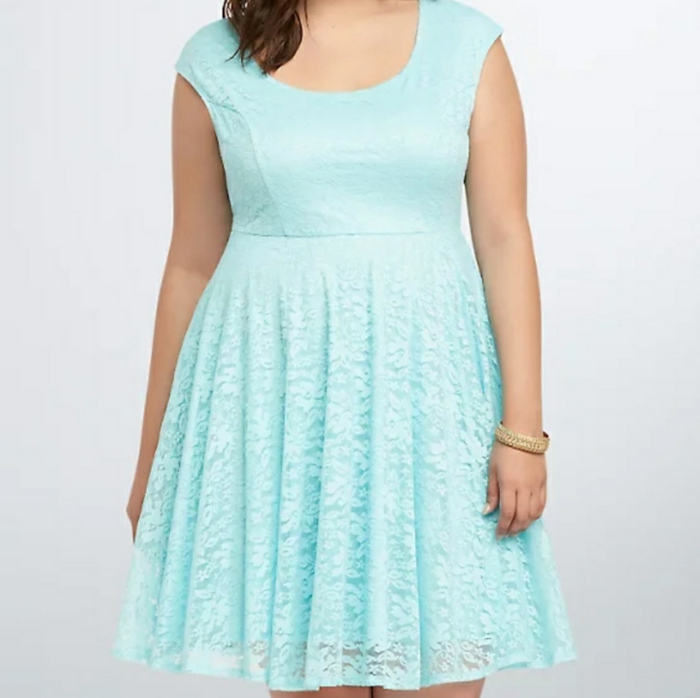 Torrid Blue Lace Skater Mini Dress Keyhole 1x